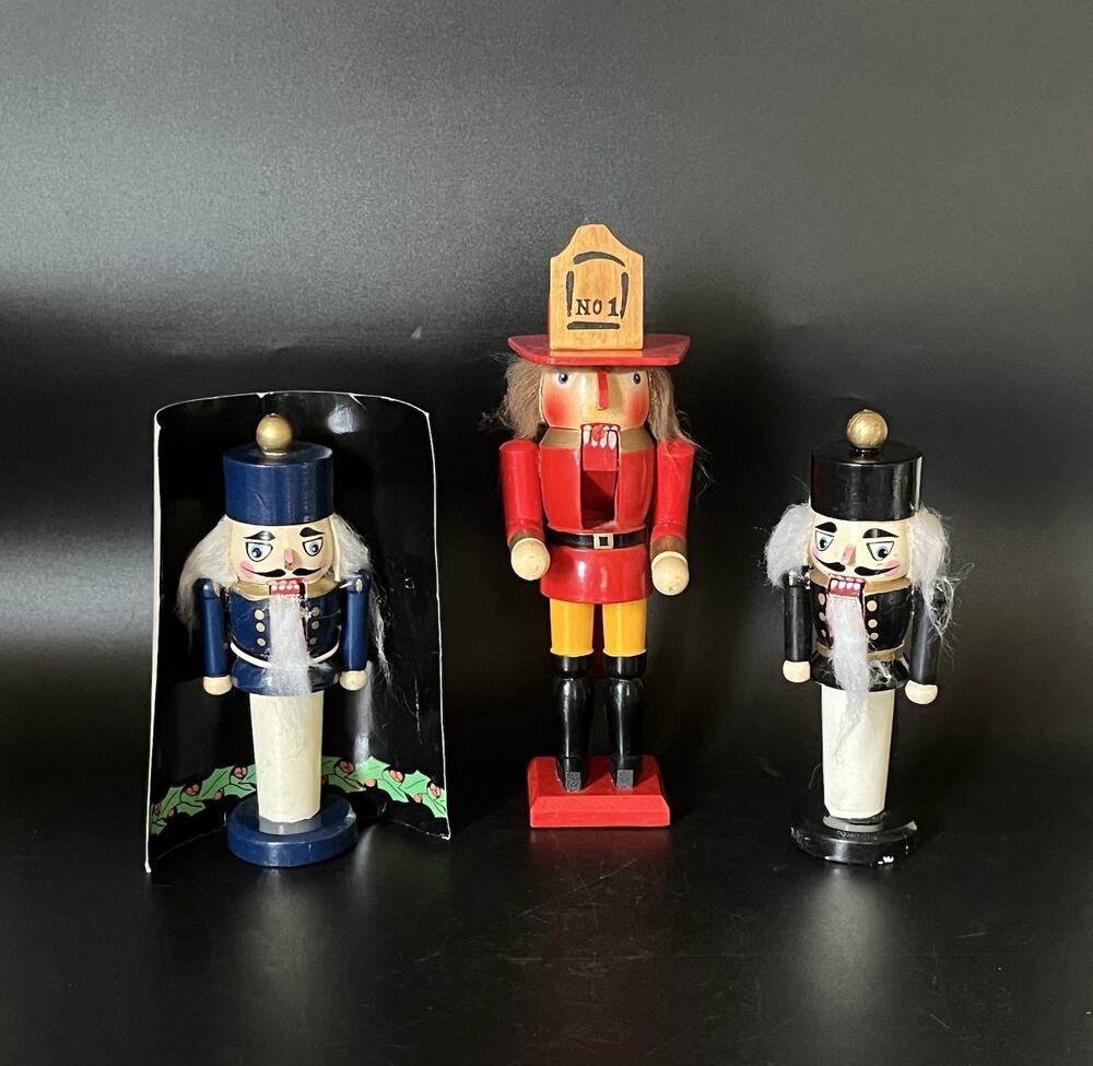 Vintage Nutcracker Wooden Soldiers Small 5" Christmas Holiday Decor Lot of 3